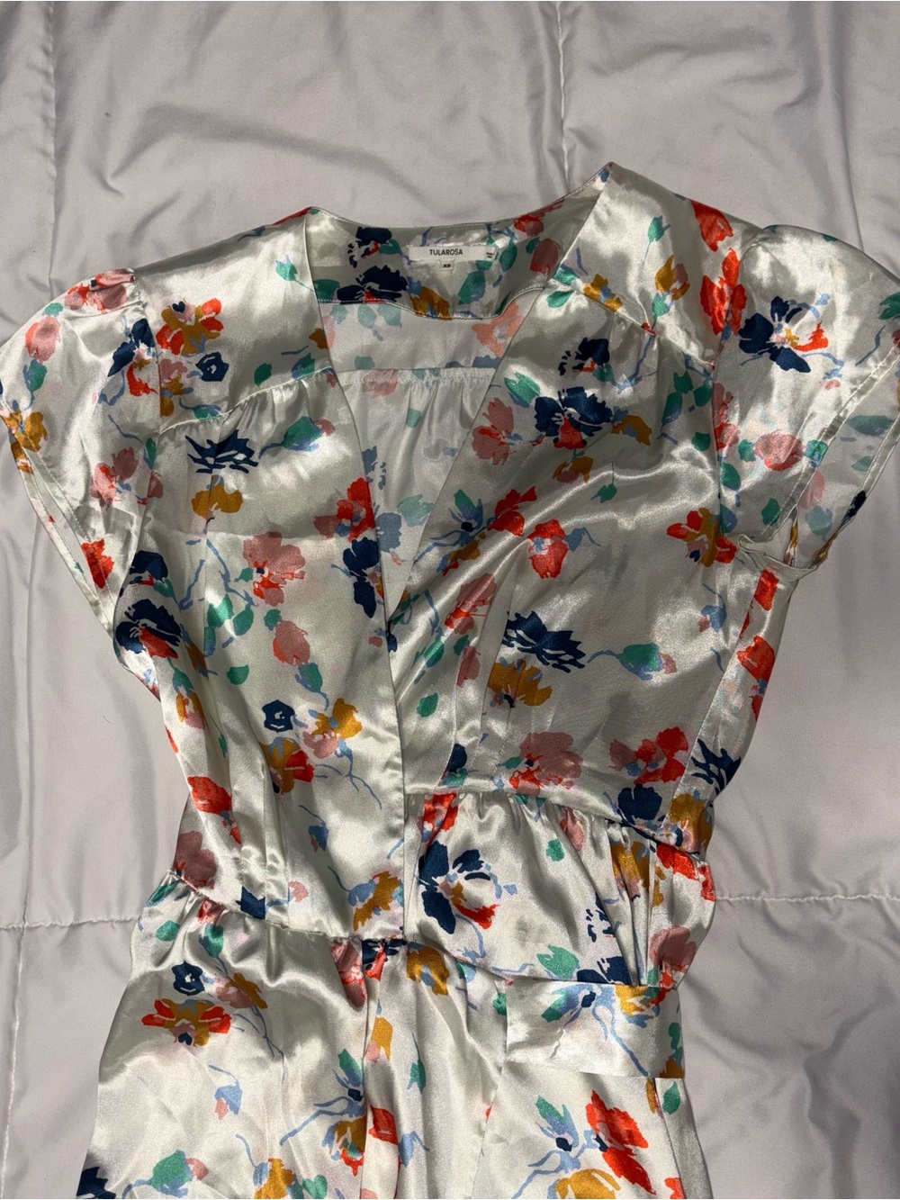 TULAROSA Maxi Adjustable Wrap Dress Bloom XL Satin Silky Floral Short Sleeve - Picture 5 of 8